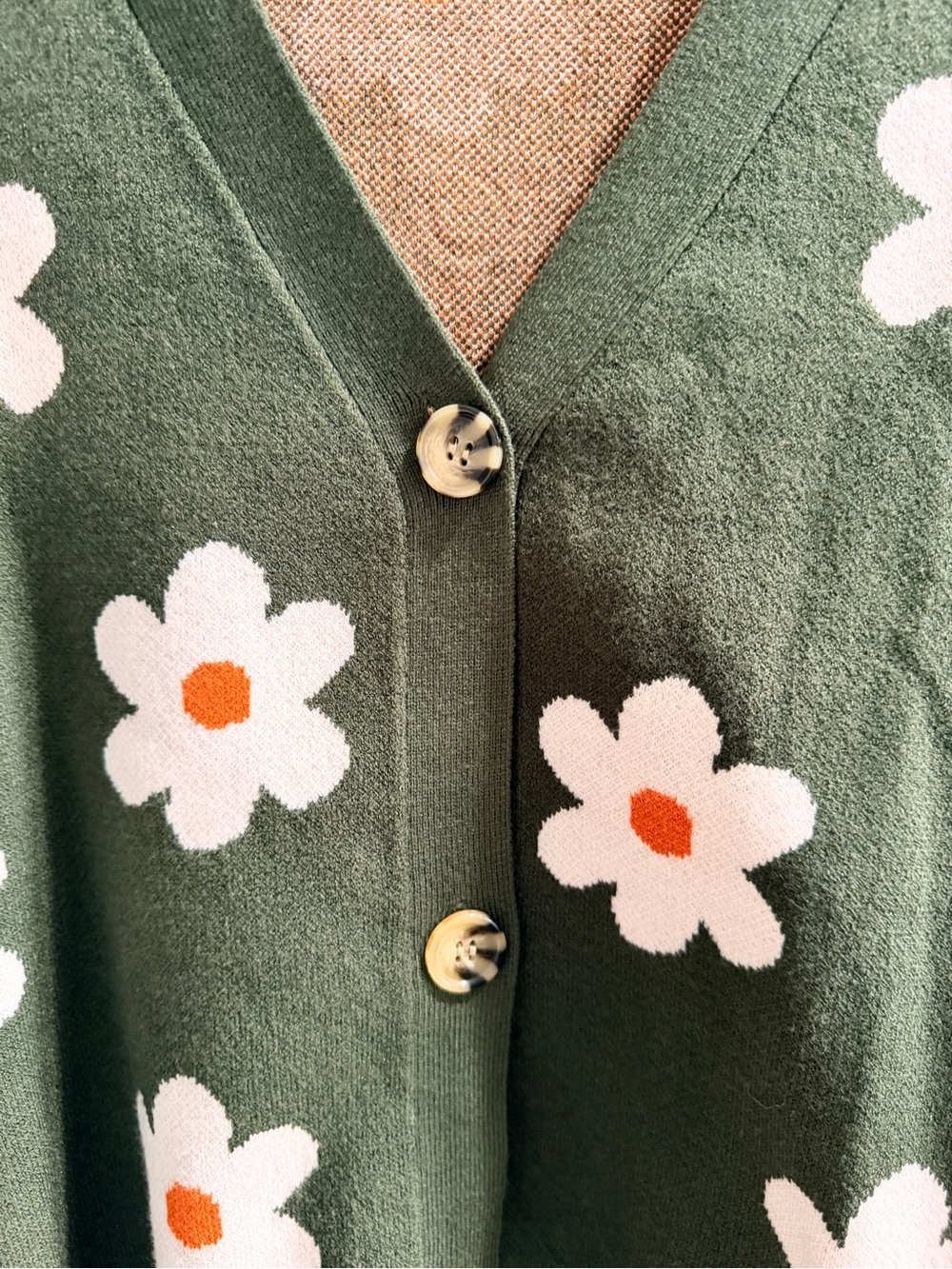 Willow & Wind NWOT Olive Daisy Knit Cardigan Sweater - White & Orange Floral M - Picture 5 of 8